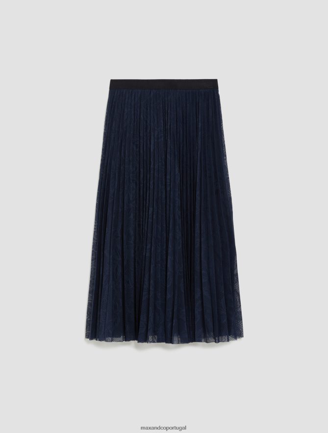 vestuário ponto MAX&Co. mulheres saia midi plissada em jersey de renda azul-marinho B40R64775