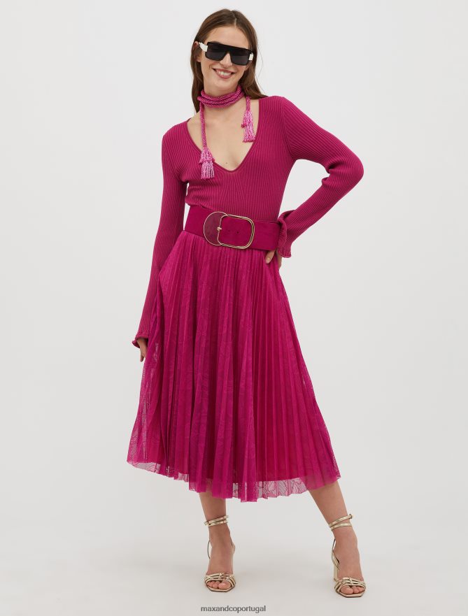 vestuário ponto MAX&Co. mulheres saia midi plissada em jersey de renda roxo B40R64774