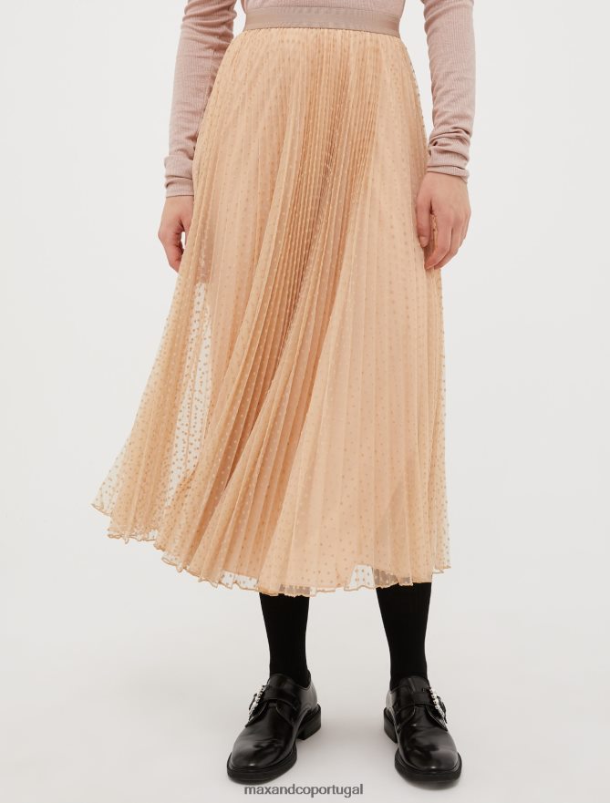 vestuário ponto MAX&Co. mulheres saia midi plissada em jersey e tule marfim B40R64786