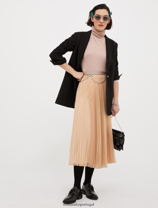 vestuário ponto MAX&Co. mulheres saia midi plissada em jersey e tule marfim B40R64786