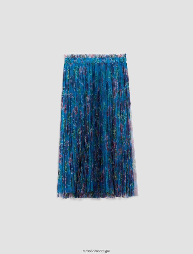 vestuário ponto MAX&Co. mulheres saia midi plissada em tule e jersey padrão azul claro B40R64760