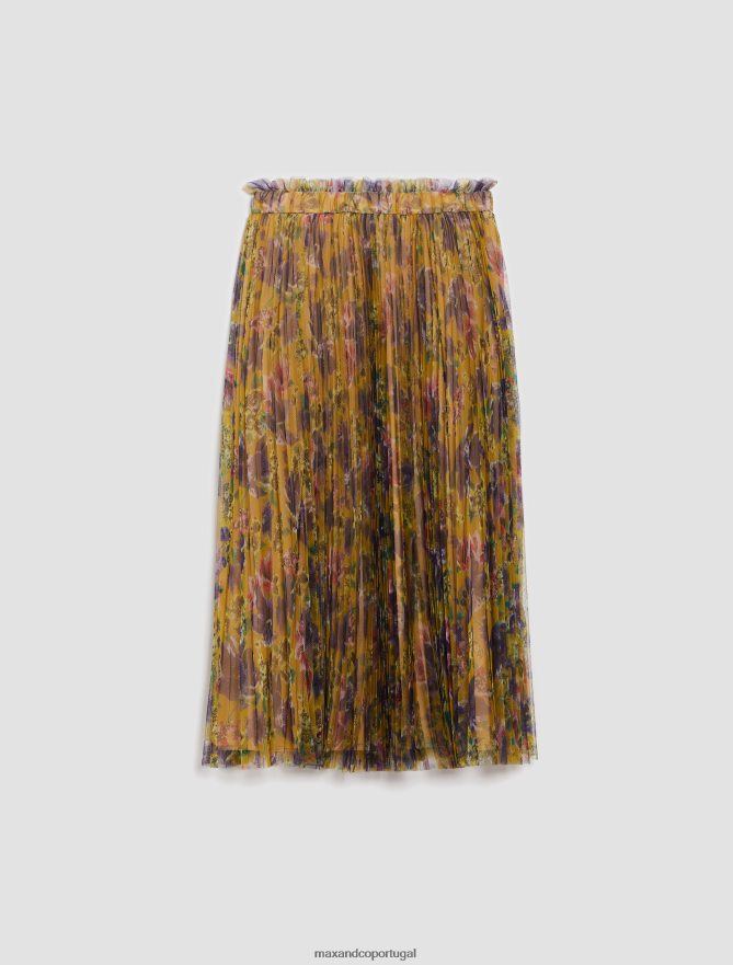 vestuário ponto MAX&Co. mulheres saia midi plissada em tule e jersey verde oliva B40R64759