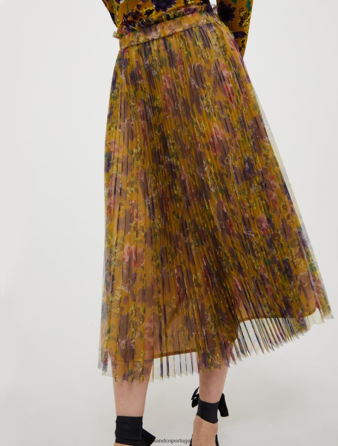 vestuário ponto MAX&Co. mulheres saia midi plissada em tule e jersey verde oliva B40R64759