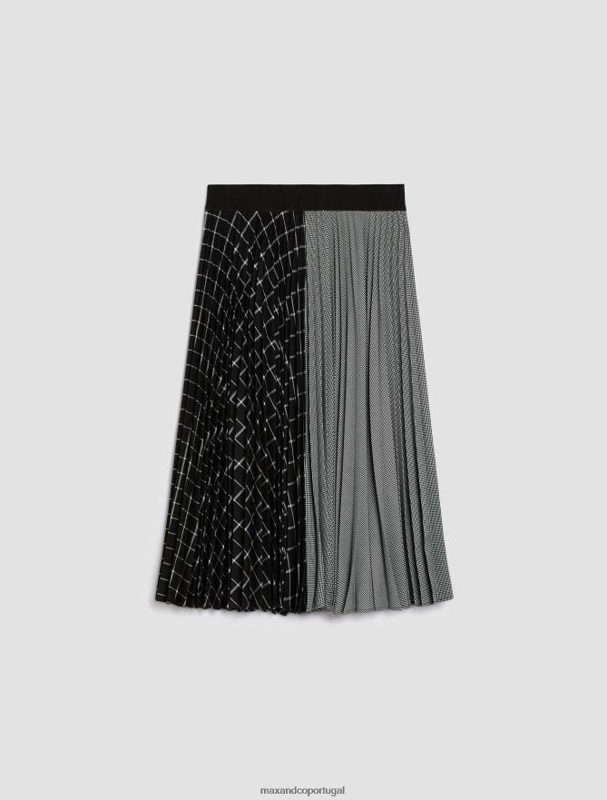 vestuário ponto MAX&Co. mulheres saia plissada de retalhos padrão preto B40R64796