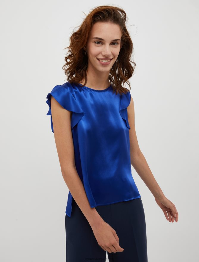 vestuário ponto MAX&Co. mulheres blusa de cetim de seda azul-marinho B40R64477