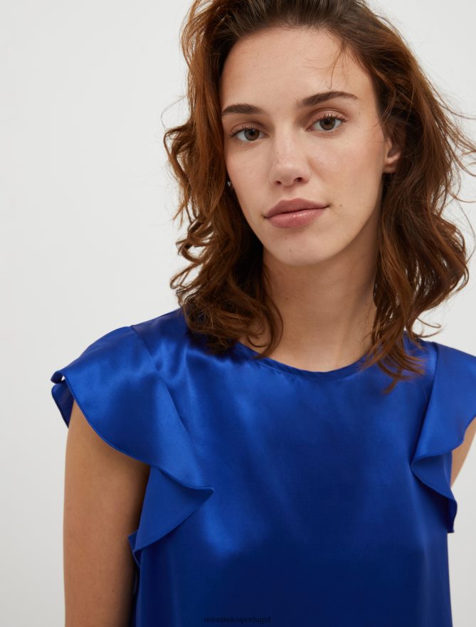 vestuário ponto MAX&Co. mulheres blusa de cetim de seda azul-marinho B40R64477