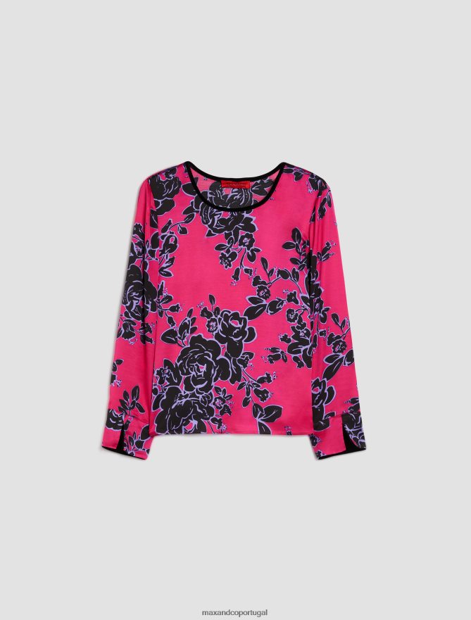 vestuário ponto MAX&Co. mulheres blusa de cetim estampada padrão fúcsia B40R64479