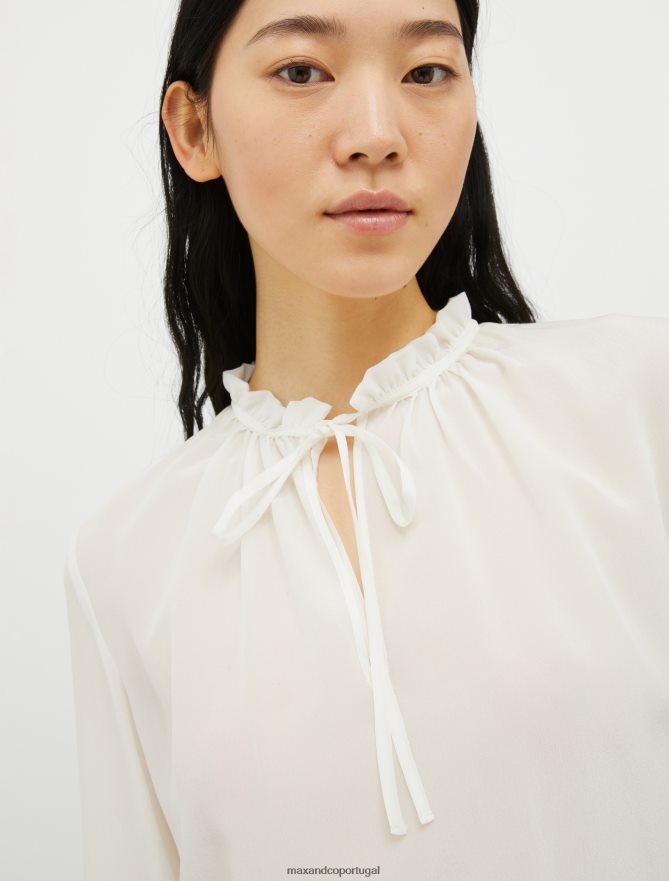 vestuário ponto MAX&Co. mulheres blusa de seda e jersey branco B40R64541