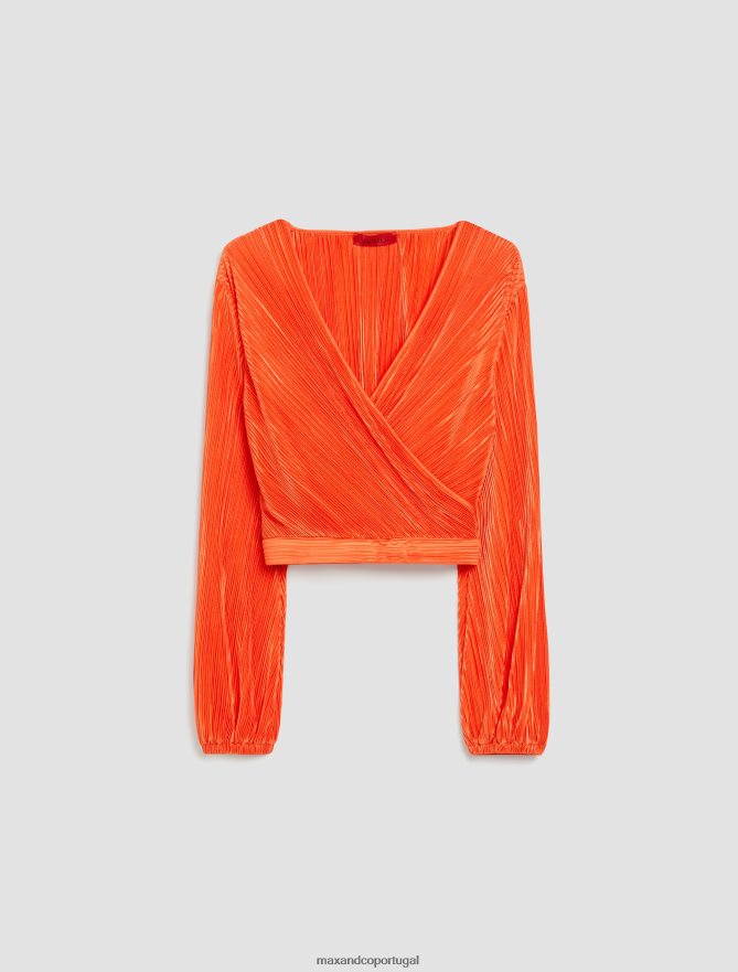 vestuário ponto MAX&Co. mulheres blusa jersey micro plissada ferrugem B40R64504