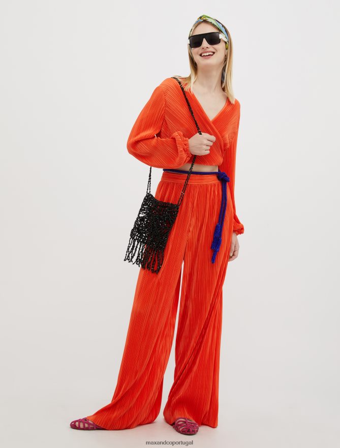 vestuário ponto MAX&Co. mulheres blusa jersey micro plissada ferrugem B40R64504