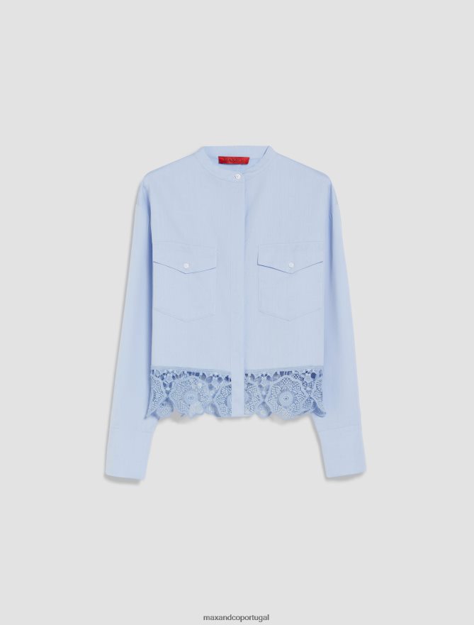 vestuário ponto MAX&Co. mulheres blusa recortada em renda e algodão azul claro B40R64542