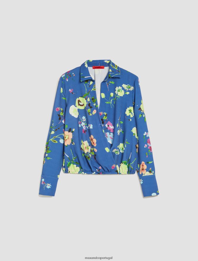 vestuário ponto MAX&Co. mulheres blusa zibelina com estampa floral padrão azul chinês B40R64531