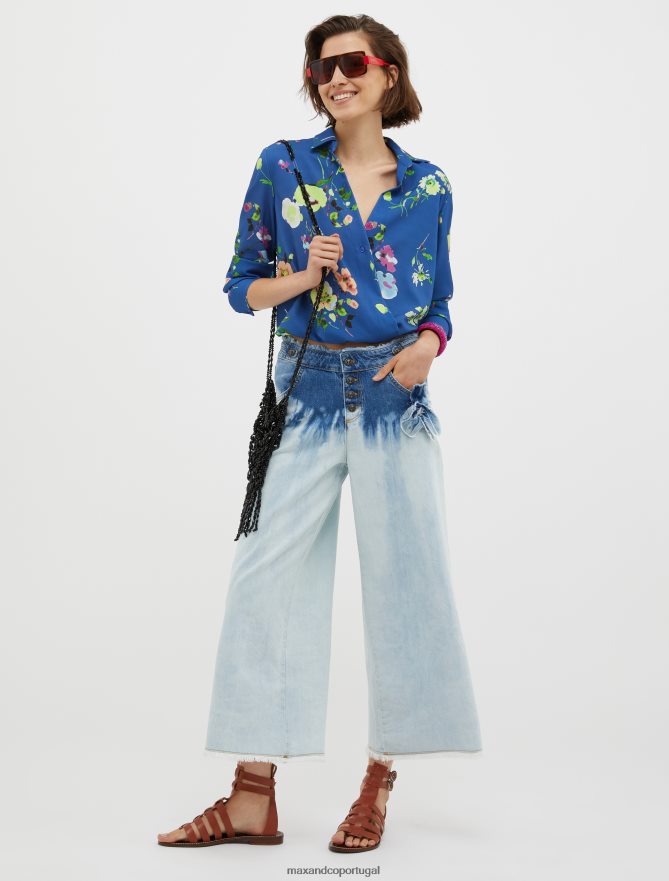 vestuário ponto MAX&Co. mulheres blusa zibelina com estampa floral padrão azul chinês B40R64531