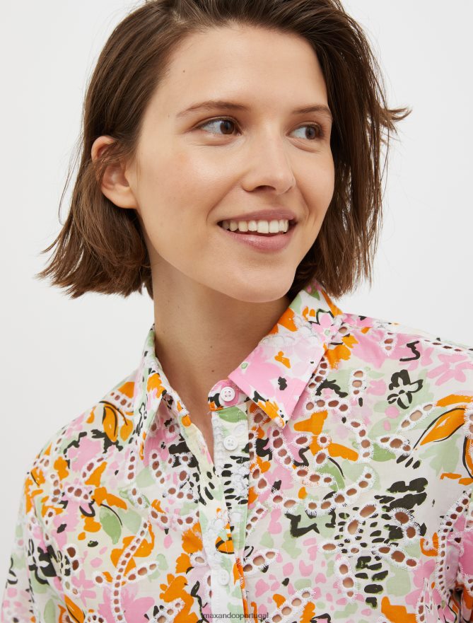 vestuário ponto MAX&Co. mulheres camisa de algodão bordado inglês padrão amarelo limão B40R64551