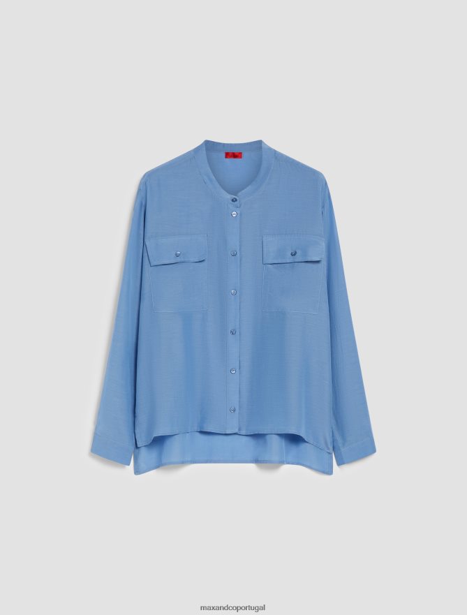 vestuário ponto MAX&Co. mulheres camisa de algodão e seda força aérea azul B40R64465