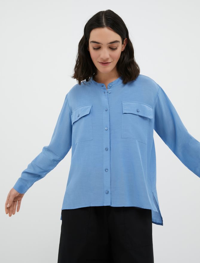 vestuário ponto MAX&Co. mulheres camisa de algodão e seda força aérea azul B40R64465