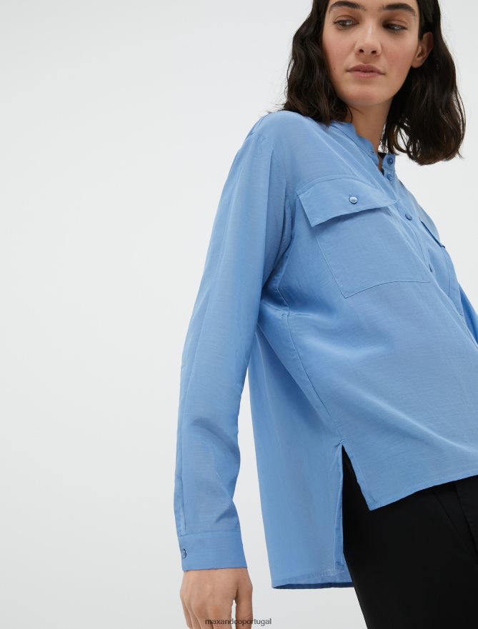 vestuário ponto MAX&Co. mulheres camisa de algodão e seda força aérea azul B40R64465