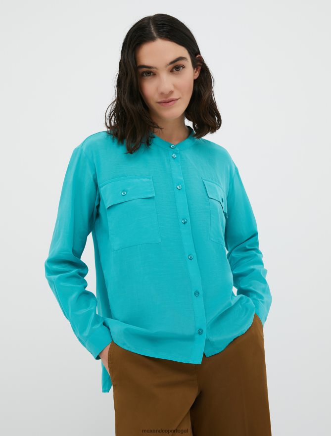 vestuário ponto MAX&Co. mulheres camisa de algodão e seda verde esmeralda B40R64462