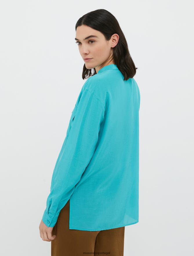 vestuário ponto MAX&Co. mulheres camisa de algodão e seda verde esmeralda B40R64462