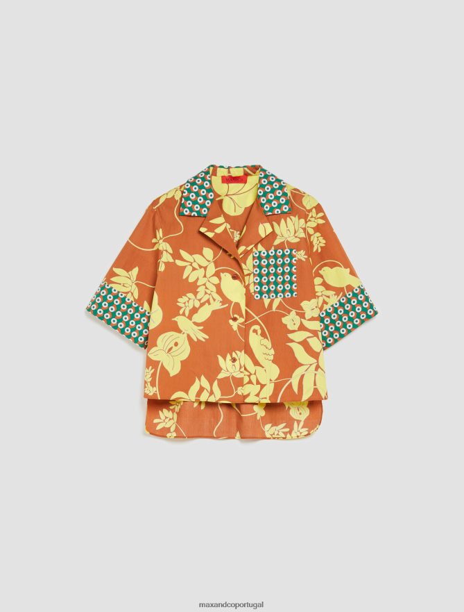 vestuário ponto MAX&Co. mulheres camisa de boliche floral em popeline de algodão padrão de avelã B40R64537