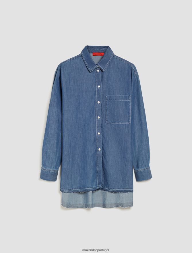 vestuário ponto MAX&Co. mulheres camisa de cambraia assimétrica azul da meia noite B40R64511