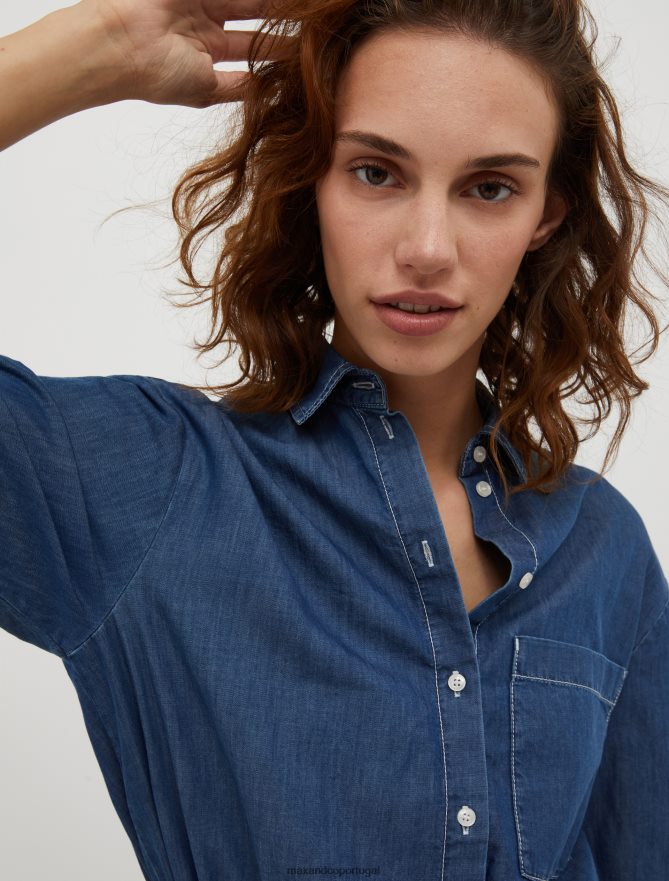 vestuário ponto MAX&Co. mulheres camisa de cambraia assimétrica azul da meia noite B40R64511