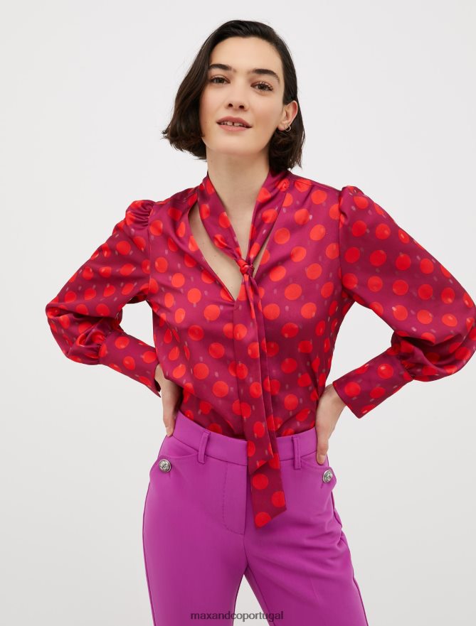 vestuário ponto MAX&Co. mulheres camisa de cetim com bolinhas metálicas padrão fúcsia B40R64539