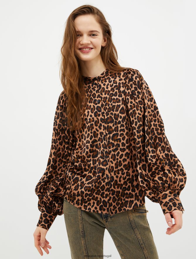 vestuário ponto MAX&Co. mulheres camisa de cetim estampada padrão de camelo B40R64483