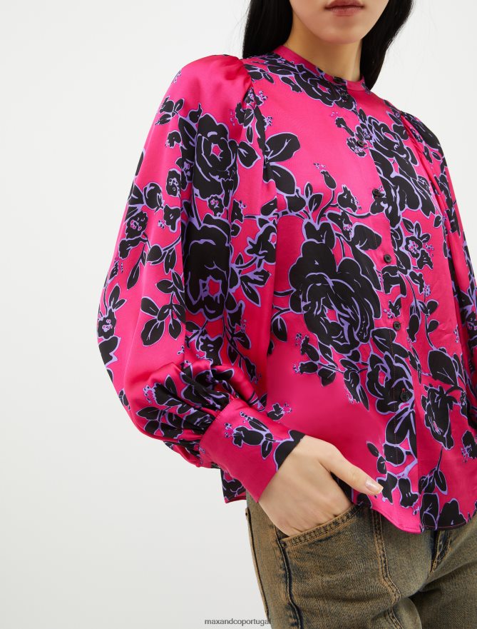 vestuário ponto MAX&Co. mulheres camisa de cetim estampada padrão fúcsia B40R64482