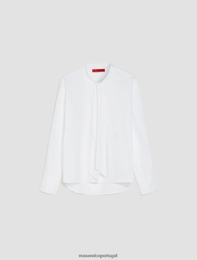 vestuário ponto MAX&Co. mulheres camisa de popeline de algodão com acabamento em laço branco B40R64512