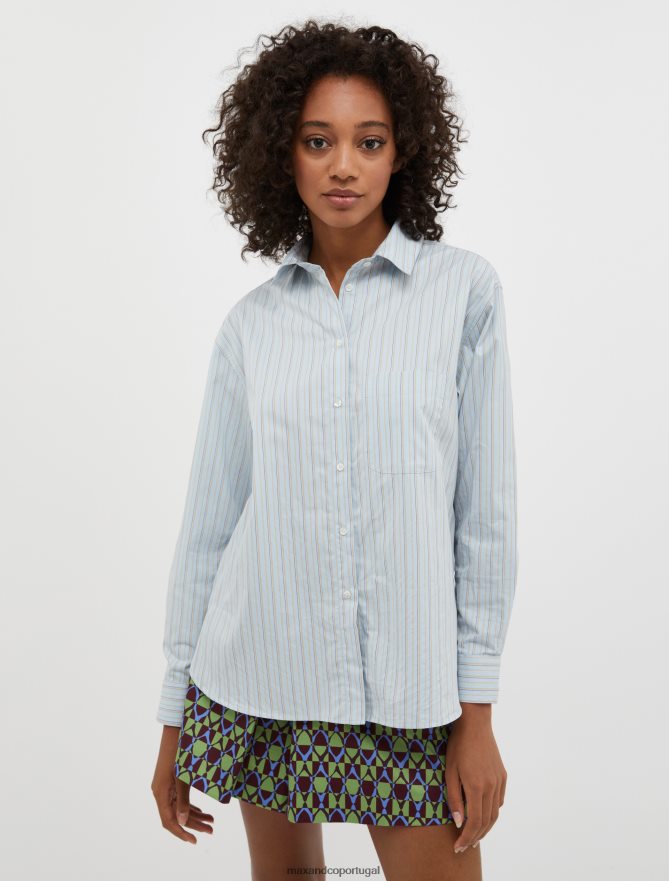 vestuário ponto MAX&Co. mulheres camisa de popeline de algodão padrão azul claro B40R64457
