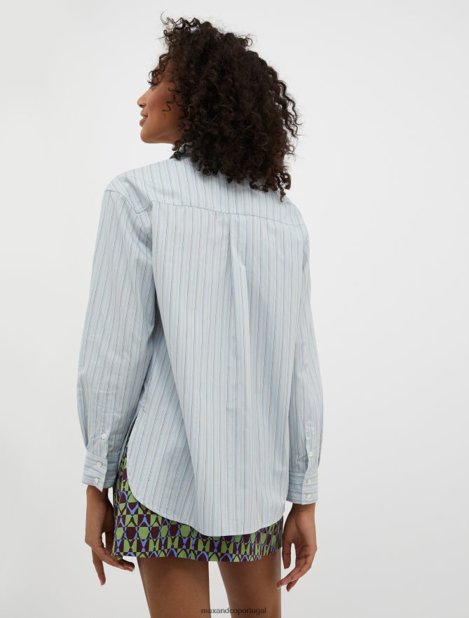 vestuário ponto MAX&Co. mulheres camisa de popeline de algodão padrão azul claro B40R64457