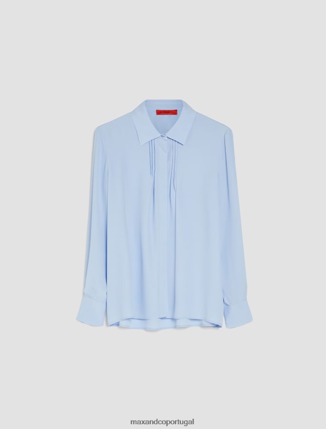 vestuário ponto MAX&Co. mulheres camisa em crepe de seda de seda azul claro B40R64515