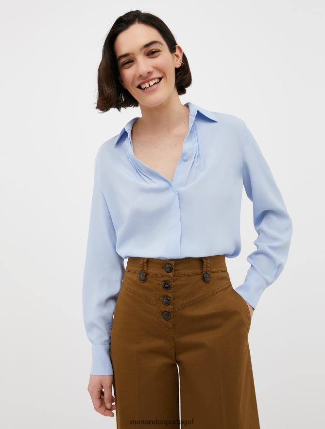 vestuário ponto MAX&Co. mulheres camisa em crepe de seda de seda azul claro B40R64515