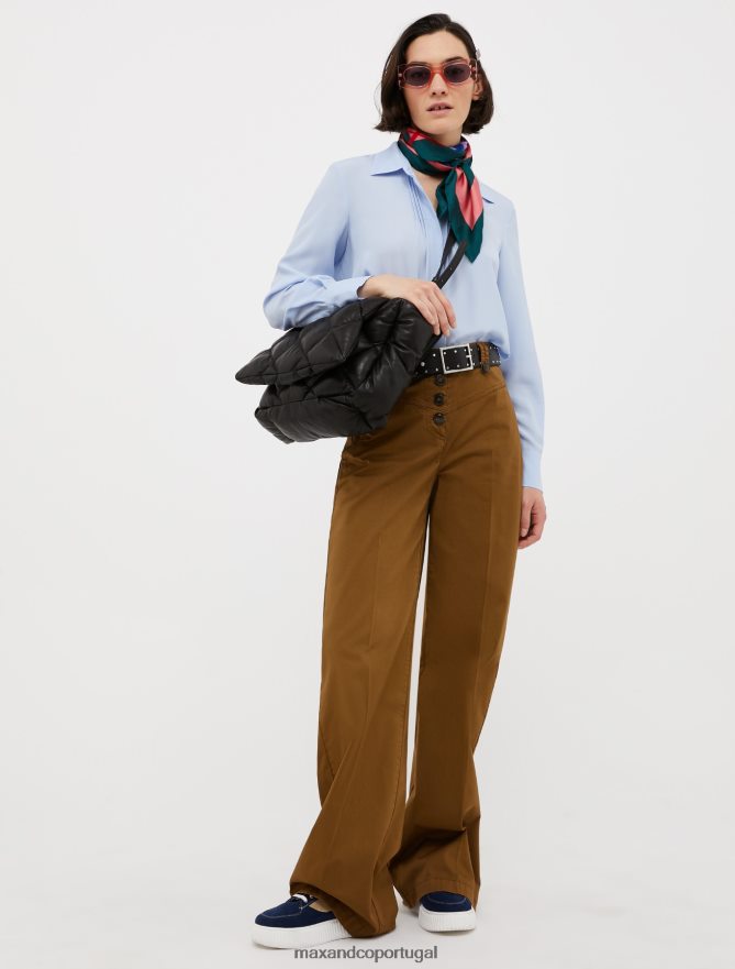 vestuário ponto MAX&Co. mulheres camisa em crepe de seda de seda azul claro B40R64515