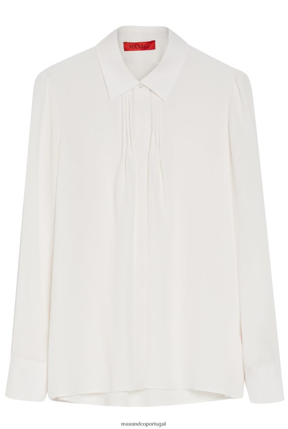 vestuário ponto MAX&Co. mulheres camisa em crepe de seda de seda marfim B40R64513