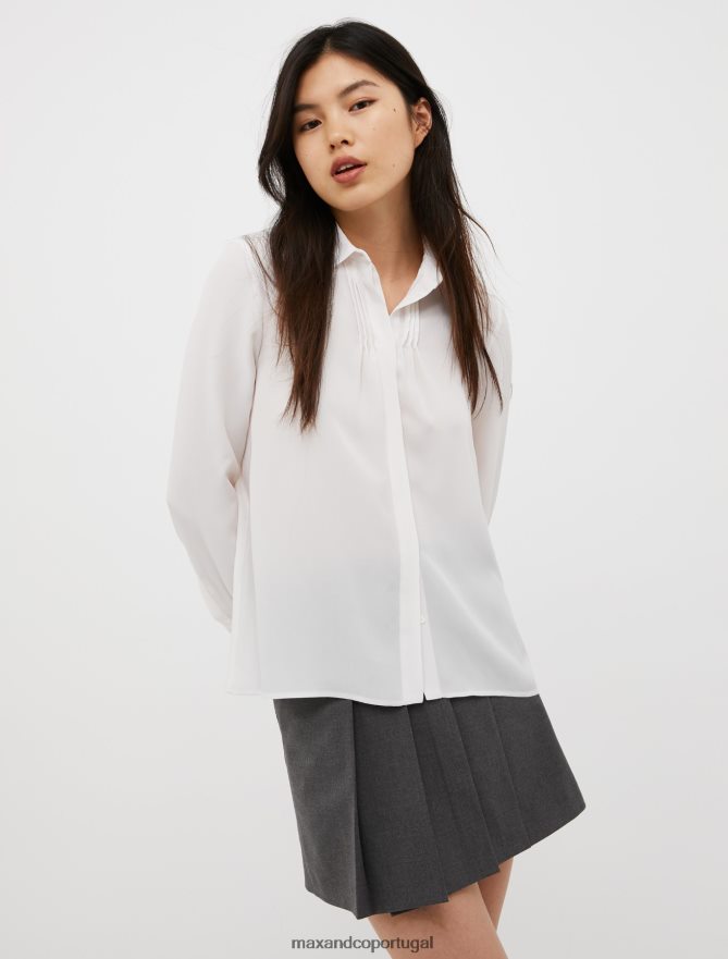 vestuário ponto MAX&Co. mulheres camisa em crepe de seda de seda marfim B40R64513