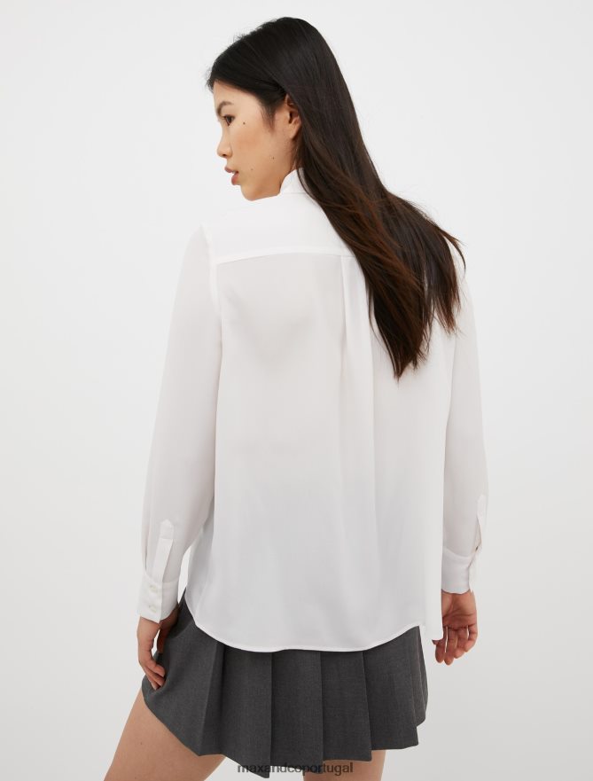 vestuário ponto MAX&Co. mulheres camisa em crepe de seda de seda marfim B40R64513