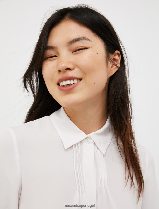 vestuário ponto MAX&Co. mulheres camisa em crepe de seda de seda marfim B40R64513