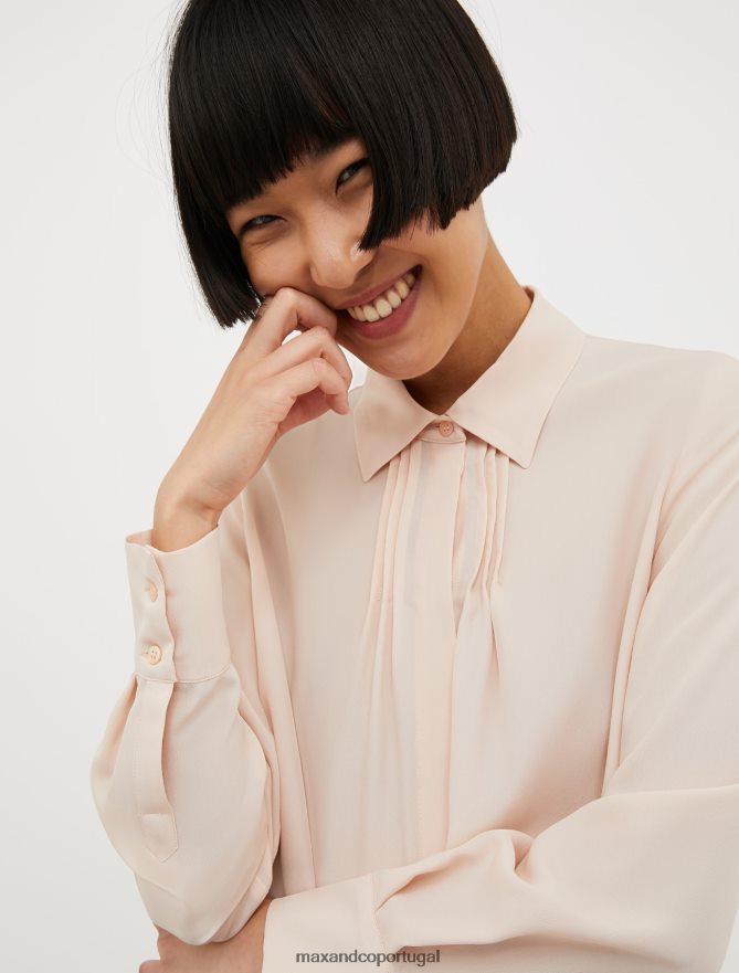 vestuário ponto MAX&Co. mulheres camisa em crepe de seda de seda rosa B40R64514