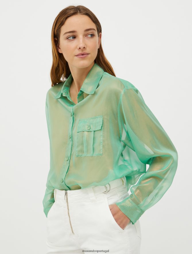 vestuário ponto MAX&Co. mulheres camisa georgette metalizada verde B40R64535