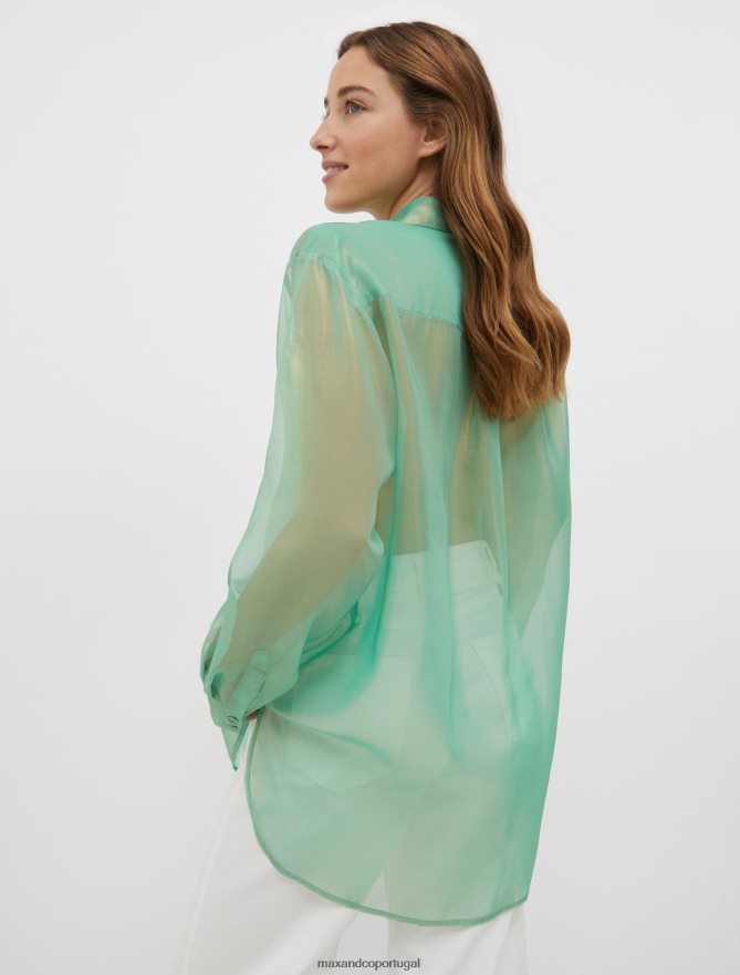 vestuário ponto MAX&Co. mulheres camisa georgette metalizada verde B40R64535
