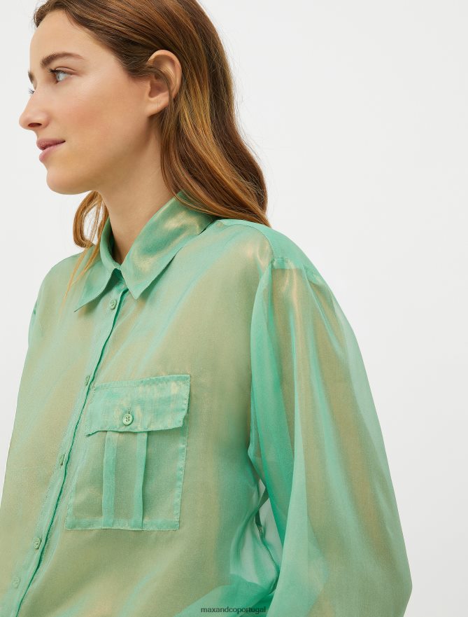 vestuário ponto MAX&Co. mulheres camisa georgette metalizada verde B40R64535