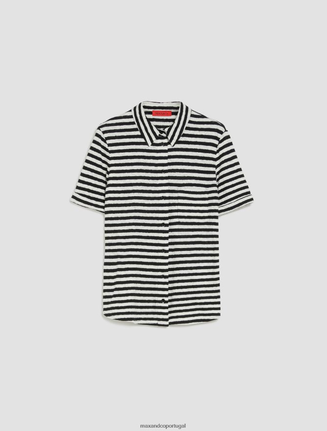 vestuário ponto MAX&Co. mulheres camisa jersey de linho e algodão padrão preto B40R64451