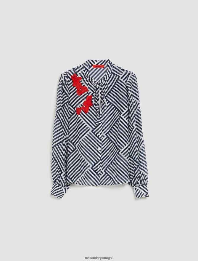 vestuário ponto MAX&Co. mulheres camisa listrada de algodão e seda padrão azul marinho B40R64538