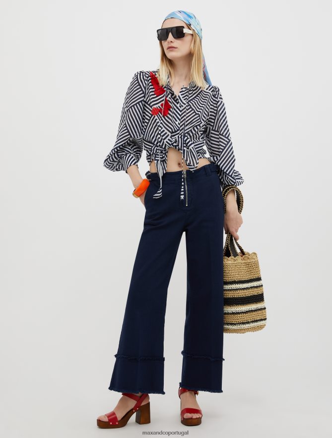 vestuário ponto MAX&Co. mulheres camisa listrada de algodão e seda padrão azul marinho B40R64538