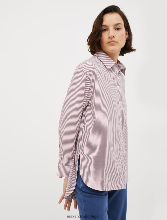 vestuário ponto MAX&Co. mulheres camisa listrada de popelina de algodão padrão vermelho B40R64456