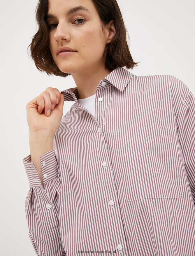 vestuário ponto MAX&Co. mulheres camisa listrada de popelina de algodão padrão vermelho B40R64456