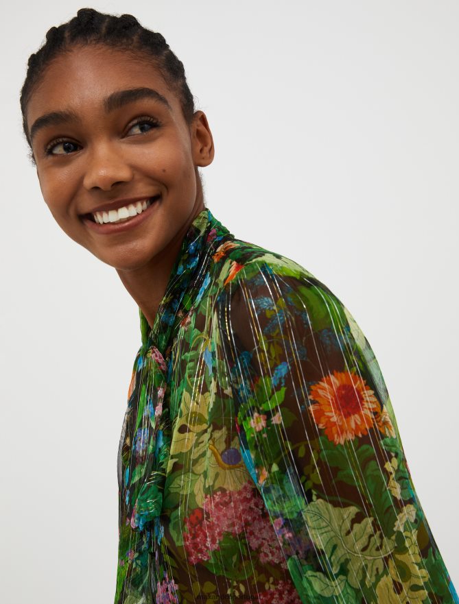 vestuário ponto MAX&Co. mulheres camisa listrada em crepom de seda padrão preto B40R64493