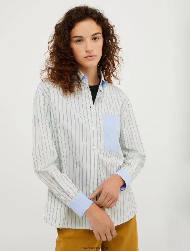 vestuário ponto MAX&Co. mulheres camisa patchwork de popeline de algodão padrão verde B40R64491